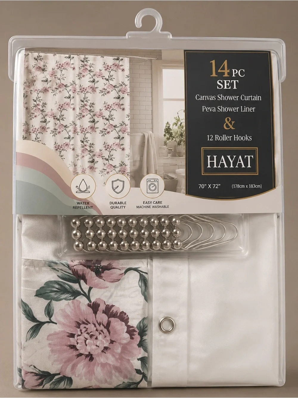 Floral Canvas Shower Curtain Set - Pink & White🌸